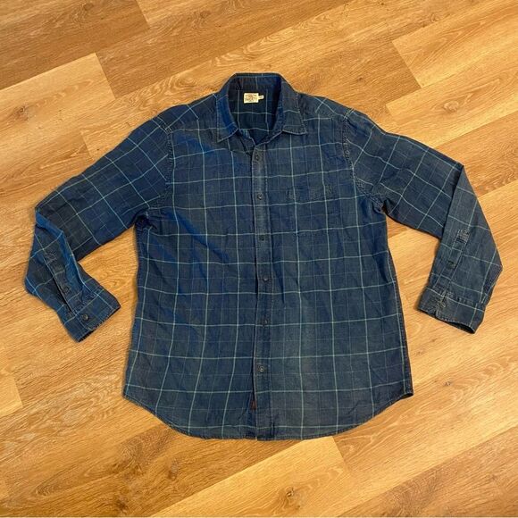 Faherty Indigo Windowpane Washed Long Sleeve Button Up Shirt Men's XL Cabincore - Picture 1 of 6